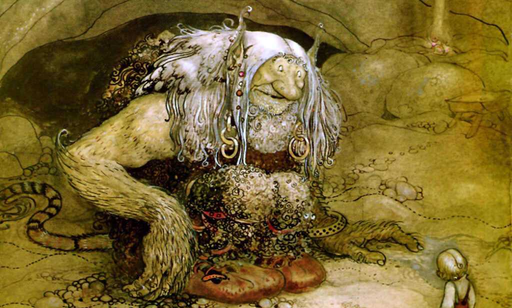 A fairytale illustration of a troll-like sea monster illustrates the idea of the inferior function.