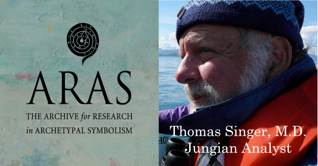Thomas Singer, a man with a white beard and wearing a beanie and a red jacket, is shown next to the logo for The Archive for Research in Archetypal Symbolism.