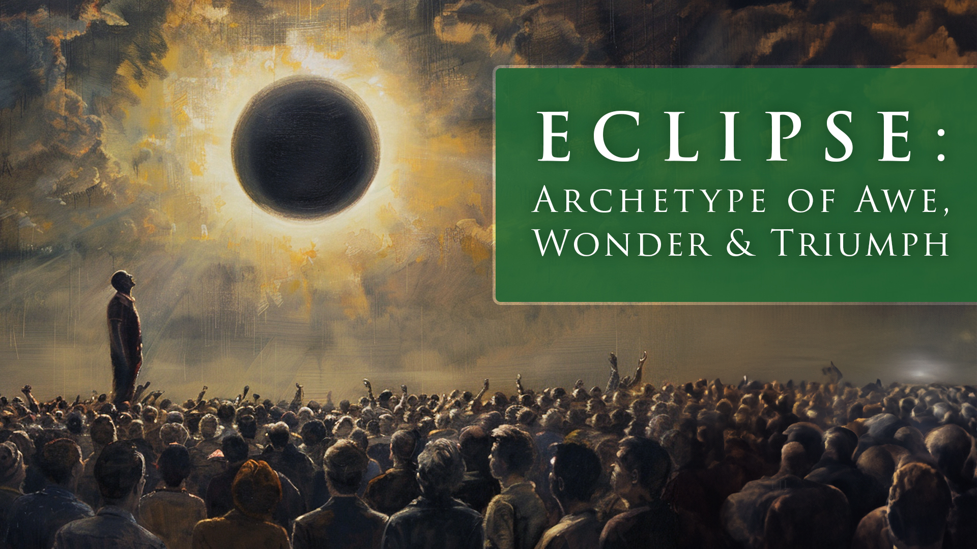 A crowd of people looking with awe at a solar eclipse