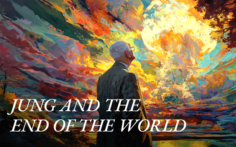 Jung gazes into a fiery sunset, symbolizing humanity's drive to self-destruction